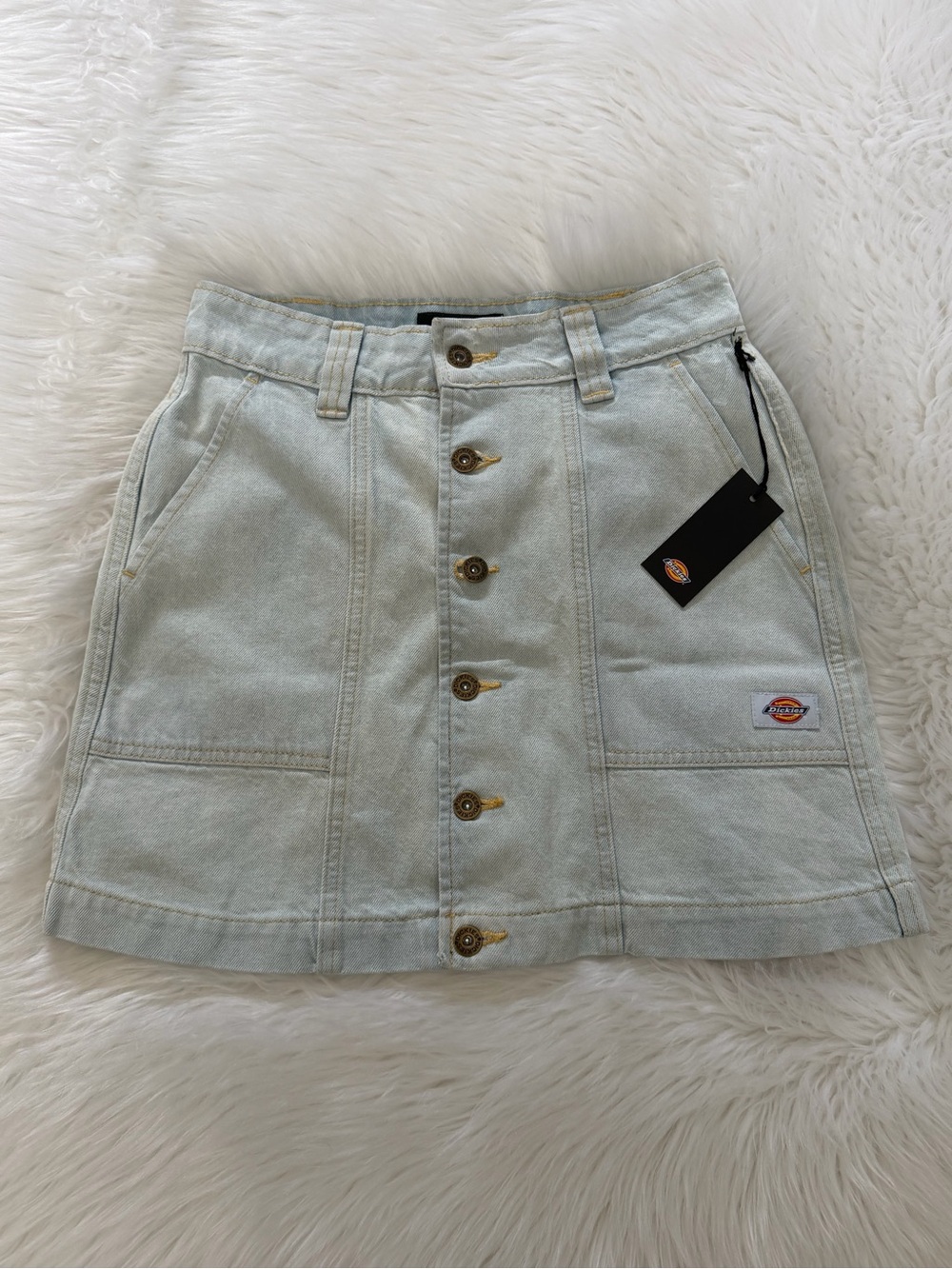 Dickies Light Wash Blue Denim Button-Front Skirt Sz S